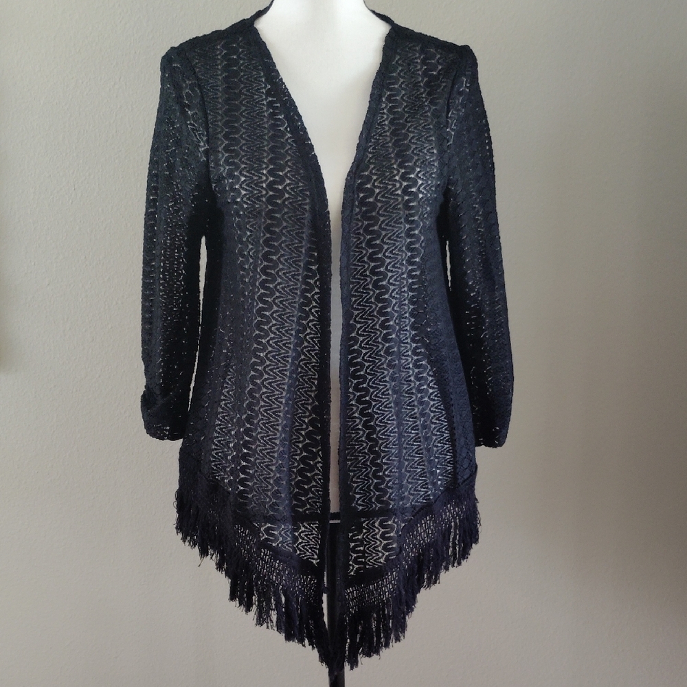 No Boundaries Black Fringe Wrap Sweater
